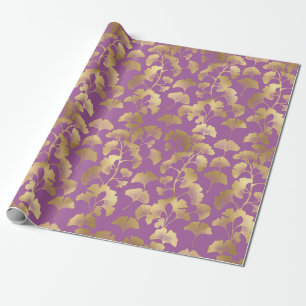 Luxury Gold Ginkgo Leaves on Deep Purple (5) Wrapping Paper