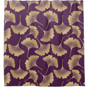 Luxury Gold Ginkgo Leaves on Deep Purple (6) Shower Curtain
