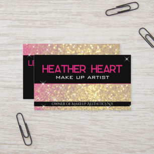 Luxury Gold Girly Neon Pink Black Glitter Glam Business Card