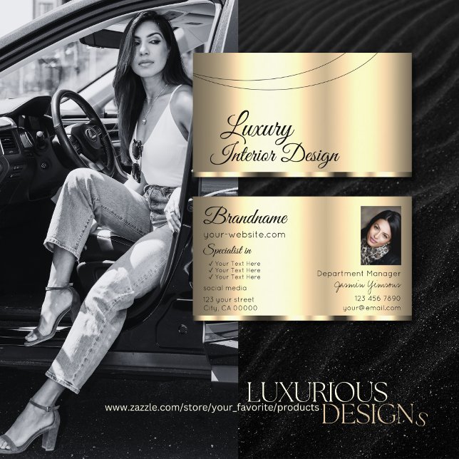 Luxury Gold Glamourous Chic with Photo Professiona Business Card (Creator Uploaded)