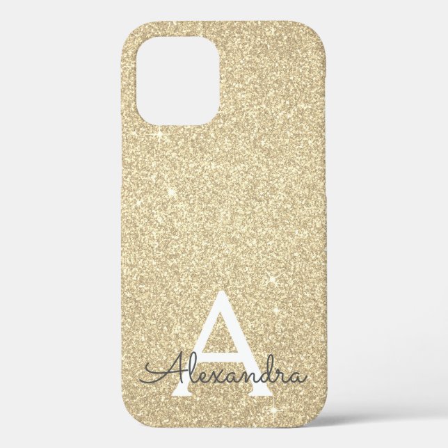 Luxury Gold Glitter and Sparkle Monogram Case-Mate iPhone Case (Back)