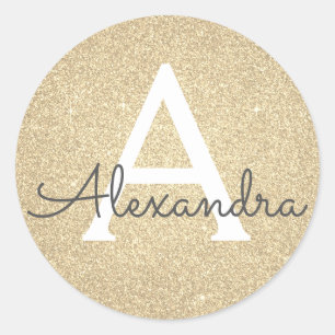 Luxury Gold Glitter and Sparkle Monogram Classic Round Sticker