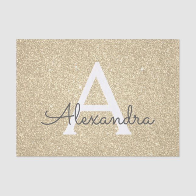 Luxury Gold Glitter and Sparkle Monogram Tissue Paper (Front)