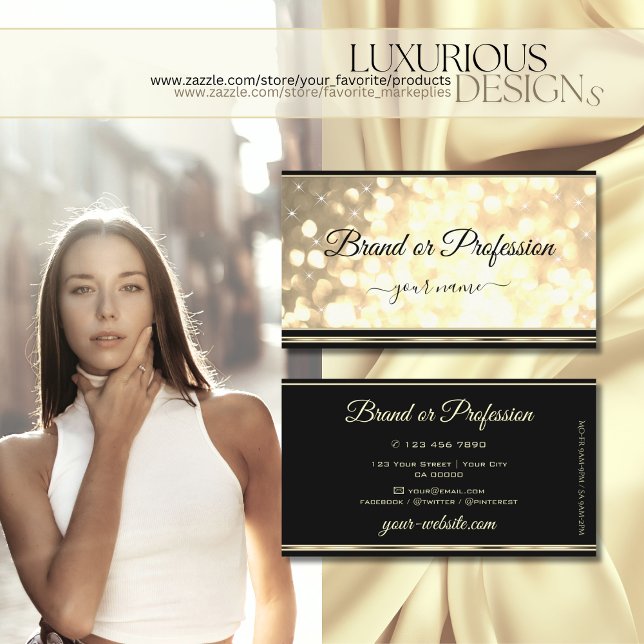 Luxury Gold Glitter Black Golden Border Elegant Business Card (Creator Uploaded)