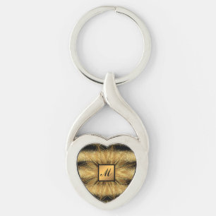 Luxury Gold Glitter Black Monogrammed Gift Key Ring