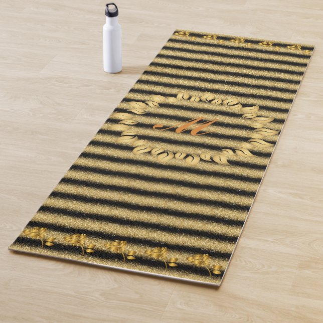 Luxury Gold Glitter Black Monogrammed Gift Yoga Mat (In Situ)
