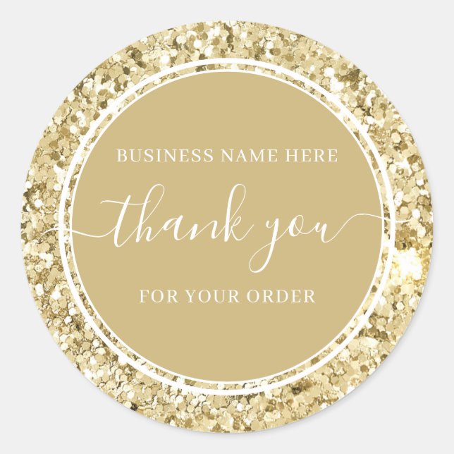 Luxury Gold Glitter Calligraphy Business Thank You Classic Round Sticker (Front)