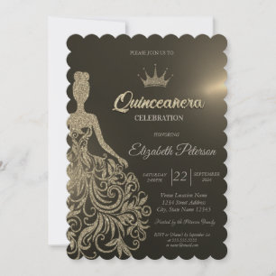 Luxury Gold Glitter Dress Gold Quinceanera Invitation