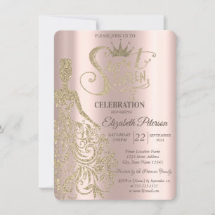 Luxury Gold Glitter Dress Rose Gold Sweet 16 Invitation