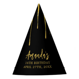 Luxury Gold Glitter Drips Sweet 16 Birthday Party Hat
