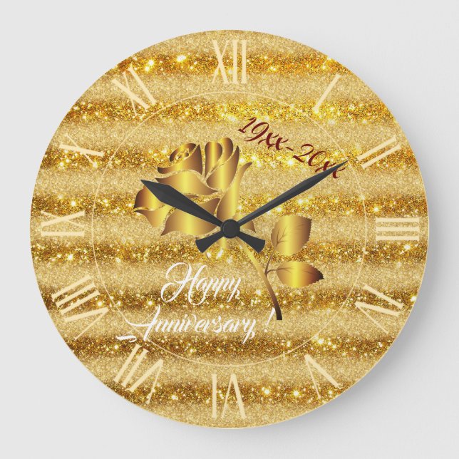 Luxury Gold Glitter Floral Gift Large Clock (Front)