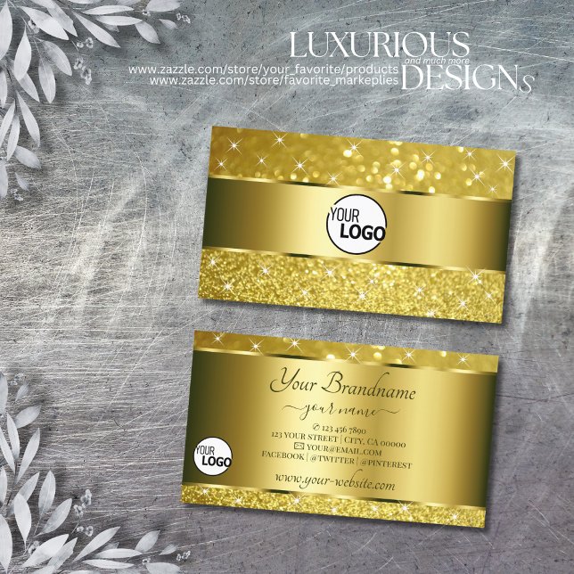 Luxury Gold Glitter Golden Sparkle Stars add Logo Business Card (Creator Uploaded)