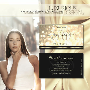 Luxury Gold Glitter Initials Black Golden Border Business Card