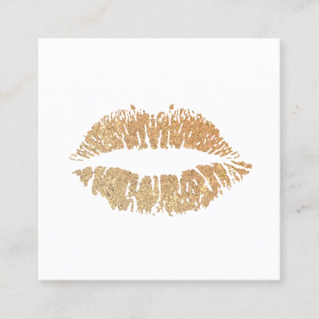 Luxury Gold Glitter Lips Print Makeup Artist Square Business Card (Front)