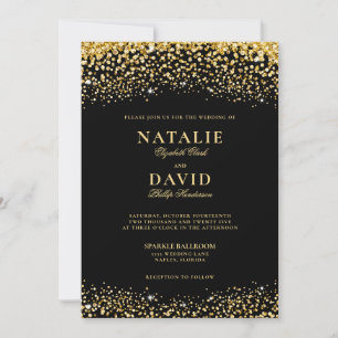 Luxury Gold Glitter on Black Elegant Wedding Invitation