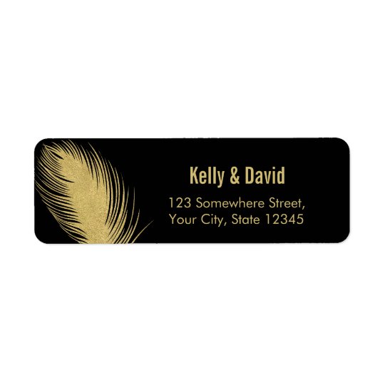 Luxury Gold Glitter Peacock Feather Modern Wedding Return Address Label