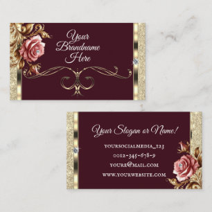 Luxury Gold Glitter Pink Vintage Rose Burgundy Business Card