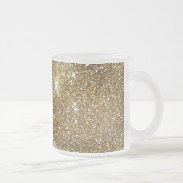 Luxury Gold Glitter - Printed Image Frosted Glass Coffee Mug (Right)