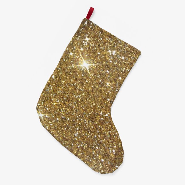 Luxury Gold Glitter - Printed Image Large Christmas Stocking (Front (Hanging))
