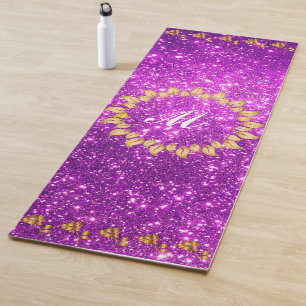 Luxury Gold Glitter Purple Monogrammed Gift Yoga Mat