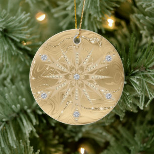 Luxury Gold Glitter Snowflake Diamond Ceramic Tree Decoration