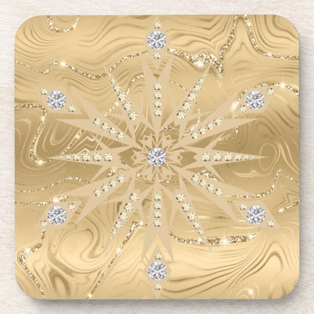 Luxury Gold Glitter Snowflake Diamond Coaster (Front)
