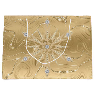 Luxury Gold Glitter Snowflake Diamond Large Gift Bag