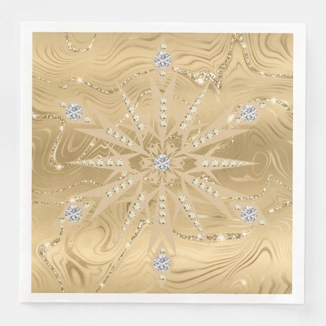 Luxury Gold Glitter Snowflake Diamond Napkin (Front)