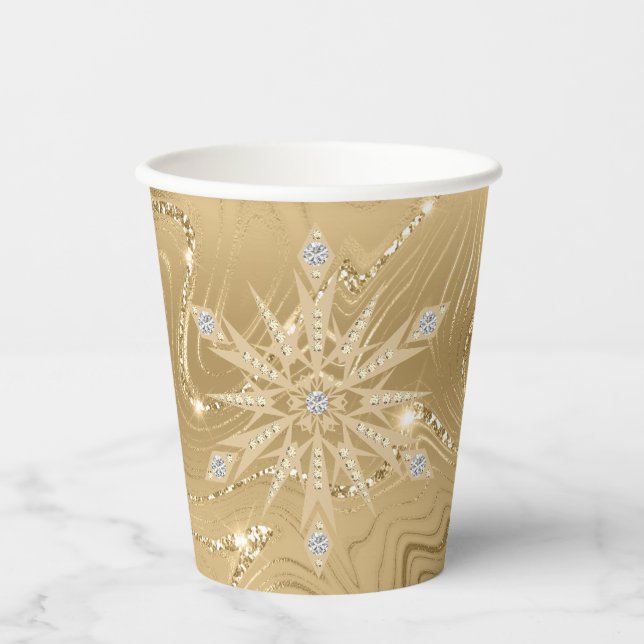 Luxury Gold Glitter Snowflake Diamond Paper Cups (Front)