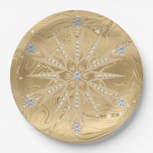 Luxury Gold Glitter Snowflake Diamond Paper Plate