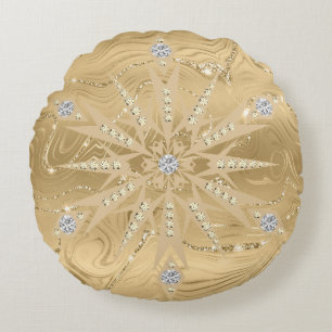 Luxury Gold Glitter Snowflake Diamond Round Cushion