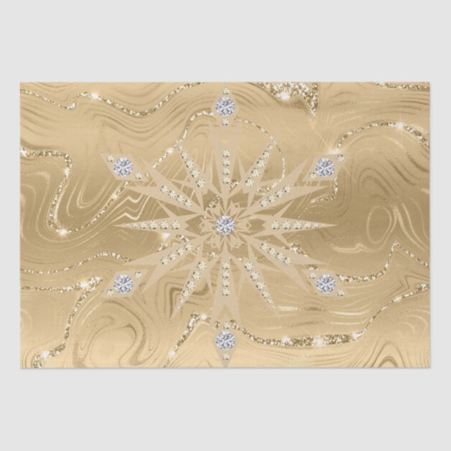 Luxury Gold Glitter Snowflake Diamond Tissue Paper (Front)