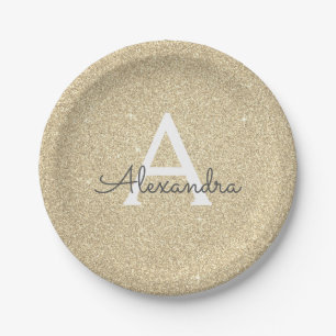 Luxury Gold Glitter & Sparkle Monogram Birthday Paper Plate
