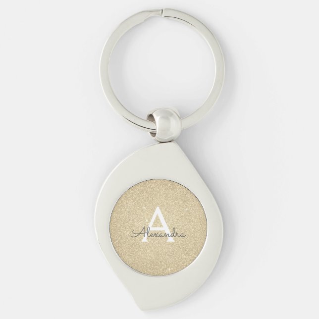 Luxury Gold Glitter & Sparkle Monogram Key Ring (Front)