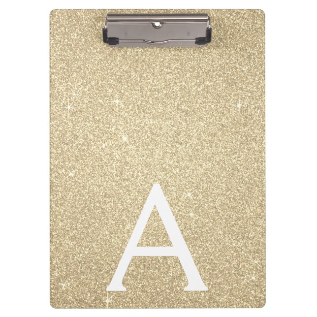 Luxury Gold Glitter & Sparkle Monogram School Clipboard (Front)