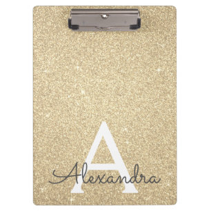 Luxury Gold Glitter & Sparkle Monogram School Clipboard