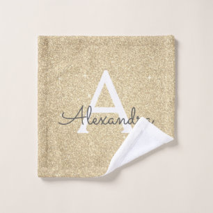 Luxury Gold Glitter & Sparkle Monogram Wash Cloth