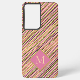 Luxury Gold Glitter Sparkle Stripes Monogram Samsung Galaxy Case