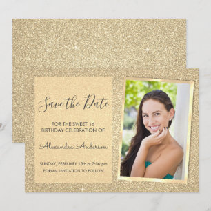 Luxury Gold Glitter Sweet 16 Save the Date Invitation