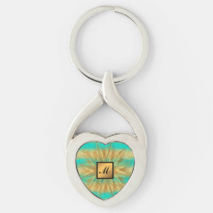 Luxury Gold Glitter Turquoise Monogrammed Gift Key Ring