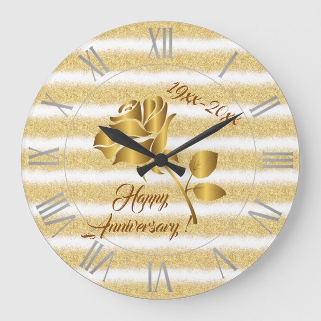 Luxury Gold Glitter White Floral Gift Large Clock (Front)