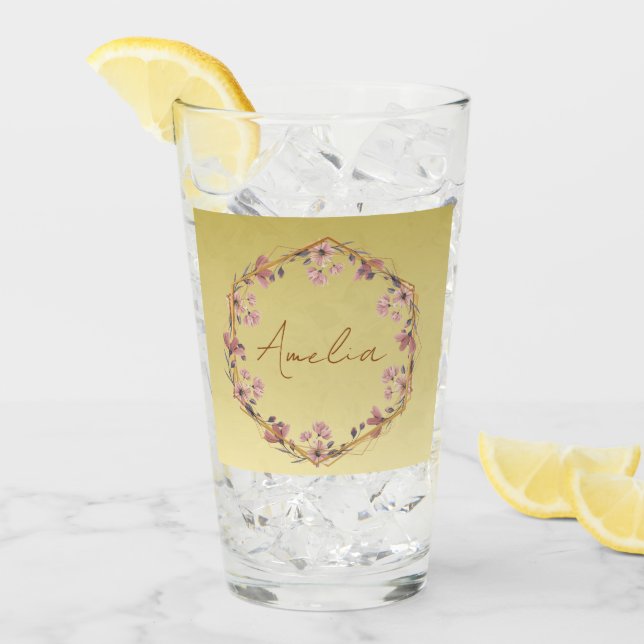  Luxury gold  gradient floral watercolor monogram  Glass (Front Ice)