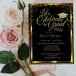 Luxury Gold Graduation Cap Diamonds Graduation Invitation