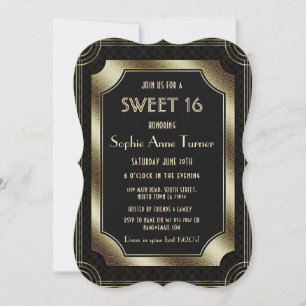 Luxury Gold Great Gatsby Art Deco 1920s SWEET 16 Invitation