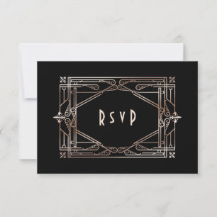 Luxury Gold Great Gatsby Art Deco 20s Wedding RSVP Card