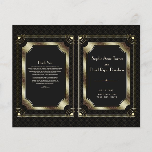Luxury Gold Great Gatsby Art Deco Wedding Program (Front)
