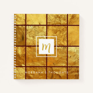 Luxury Gold Grid Sparkle Monogram Square Notebook