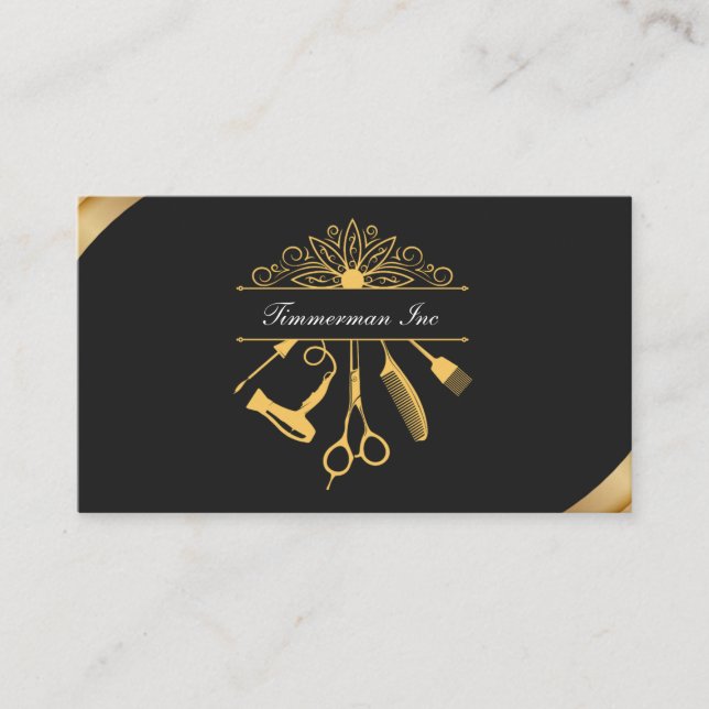Luxury Gold Hair Stylist Elegant Salon Branding Business Card (Front)
