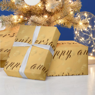 Luxury Gold Happy Floral 50th Anniversary Wrapping Paper
