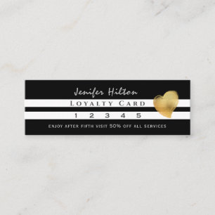 Luxury gold heart black white stripes loyalty card